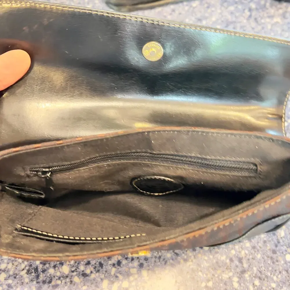 Etienne Aigner Clutch Leather Trim w/ Magnetic Clasp & Zip Inside Pocket Vintage